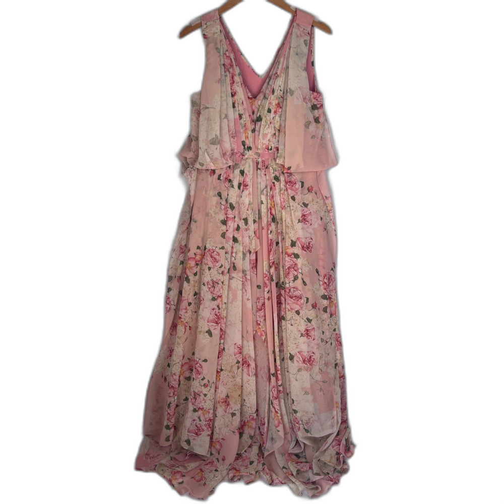 Anthropologie Varun Bahl Sakura Pink Floral‎ Fit & Flare Maxi Dress Size 6
